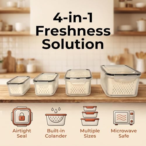 Fruit Storage Containers, 4-Pack, with Removable Colander