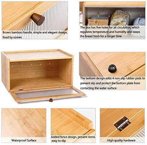 ETMI Bamboo Bread Box for Kitchen Counter-Large Capacity Bread Storage Container Farmhouse Bread Box with Window Bread Holder