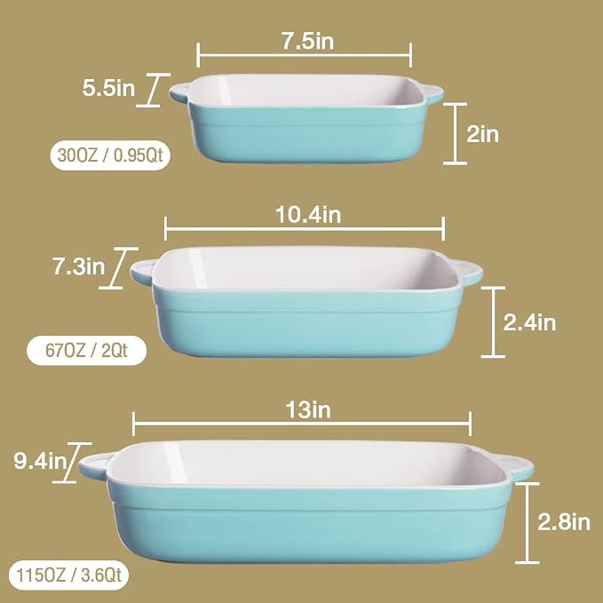 Sweejar Casserole Dishes for Oven, Ceramic Bakeware Set of 3, Lasagna Pan Deep - Image 5