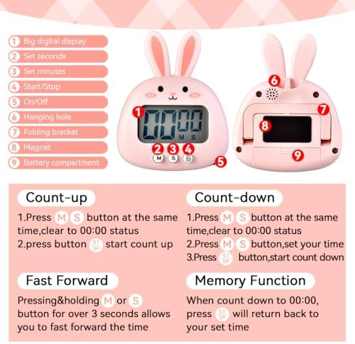 Cute Digital Desk Timer, Magnetic LCD Alarm Clock with Stand