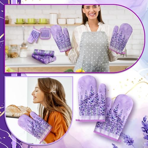 VitalCozy 10 Pcs Purple Lavender Kitchen Decor Set Kitchen Towels