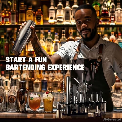 KINGROW Cocktail Shaker Set, 23 Piece Bartender Kit with Stand Silver