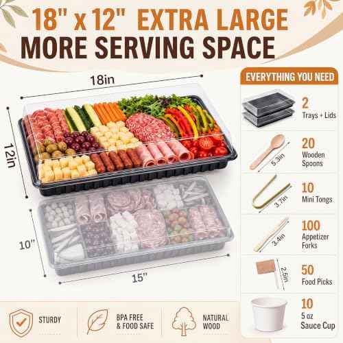 Shellwei 2 Set 18 x 12 Inch Charcuterie Board with Lid & Accessories