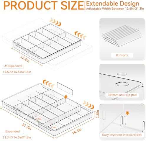 Yieach Large Expandable Desk Drawer Organizer Tray for Office Supplies