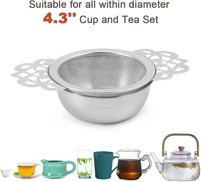 Picowe 4 Pack Tea Strainer Bowl, Stainless Steel Sliver Tea Strainers - Image 3