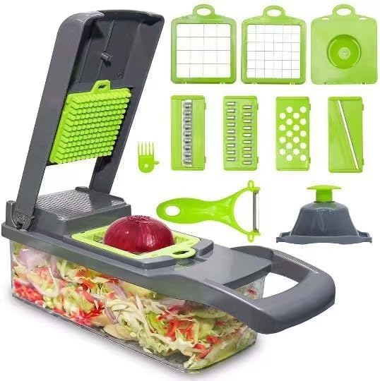 16-in-1 Vegetable Chopper with 7 Blades, Grey