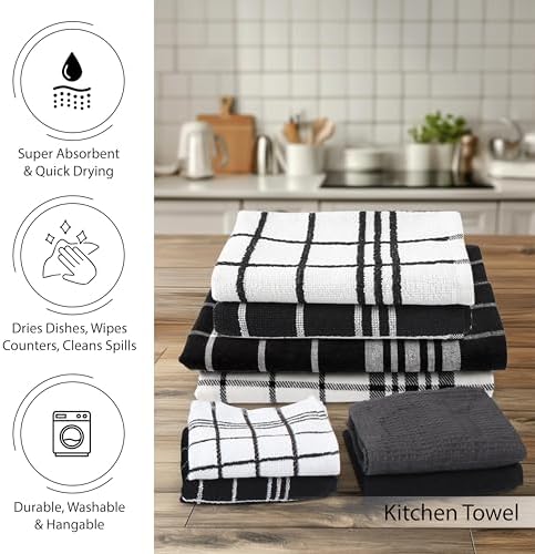 Encasa XO Kitchen and Dish Towels, Oven Mitts Set Grey Combo