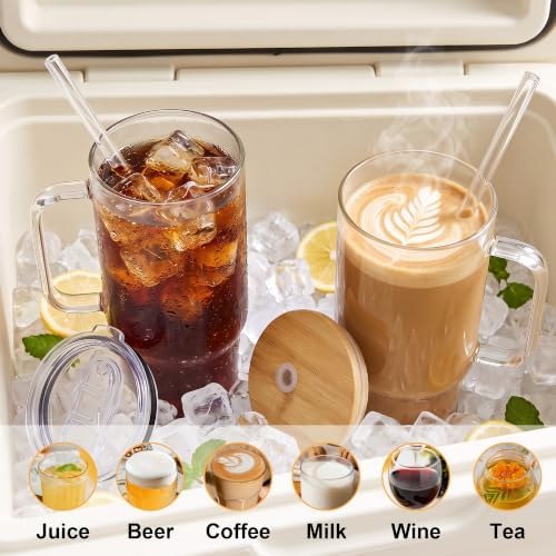 Glass Tumbler with Handle, 40 oz, 2 Pack, with Bamboo Lid