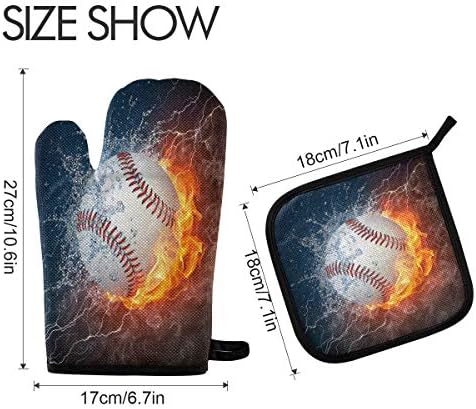 QMXO Baseball Sport in Fire Water Oven Mitts Quilted Cotton Lining