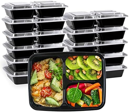 MUCHII 32 oz 3 Compartment Meal Prep Containers, 20 Count To Go Bowls