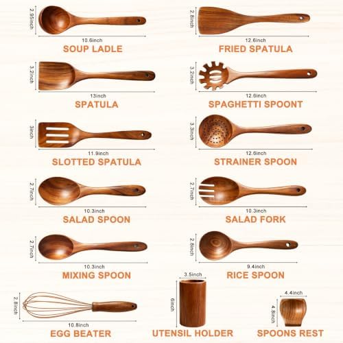 13 Pcs Teak Wood Cooking Utensil Set