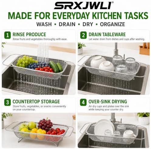 Expandable Over-the-Sink Strainer Basket, Stainless Steel in Four