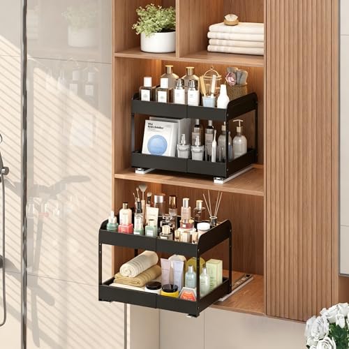 Across-Star Expandable Pull Out Drawers For Shallow Cabinets, 2-Tier