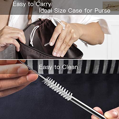 StrawExpert Set of 16 Reusable Stainless Steel Straws with Travel Case