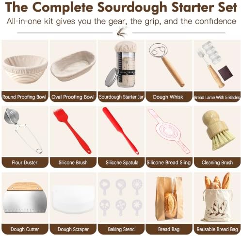 Sourdough Starter Kit, Rattan Banneton Baskets