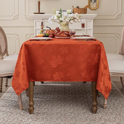 Softalker Fall Jacquard Rectangle Tablecloth, 60 x 84 Inch Burnt