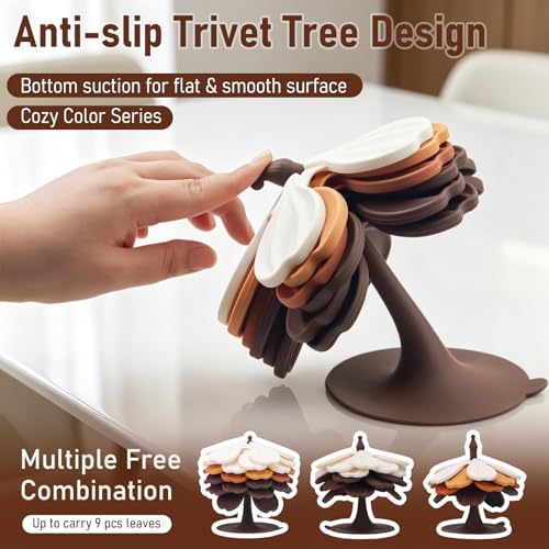 Silicone Trivets for Hot Dishes Pots and Pans - 6 Pack Tree Mat +1
