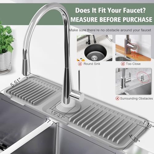 17.7-Inch Kitchen Sink Splash Guard Mat | 7° Slope for Fast