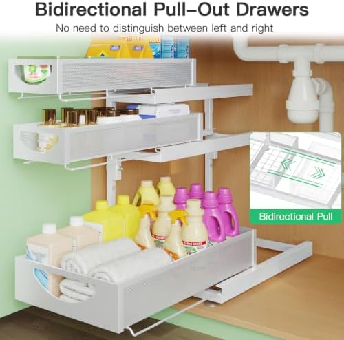 Under Sink Organizer, 2-Pack 3-Tier Pull Out Cabinet Organizers and Storage