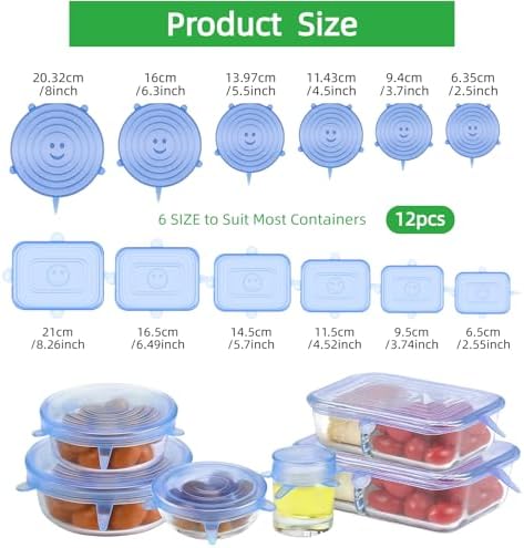 12 Pcs Silicone Stretch Lids, 6 Sizes