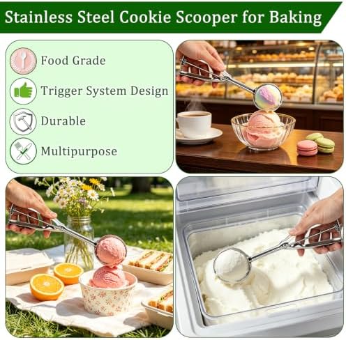 Ice Cream Scoop Set of 3, Stainless Steel Cookie Scooper for Baking