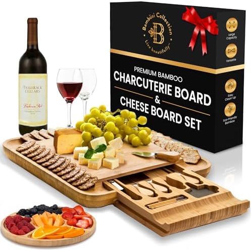 Charcuterie Board Cheese Board Set with Accessories - Bamboo Wooden