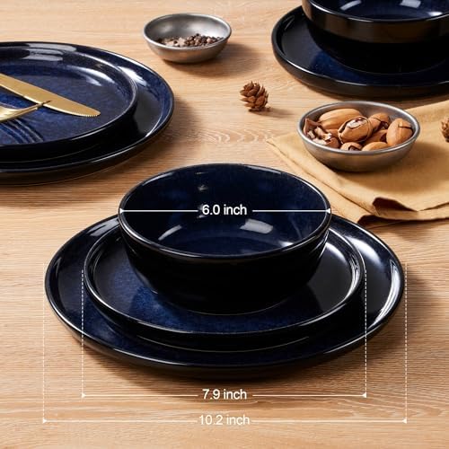 LIANYU 24 Piece Dinnerware Plate and Bowls Dishes Sets for 8, Midnight Blue