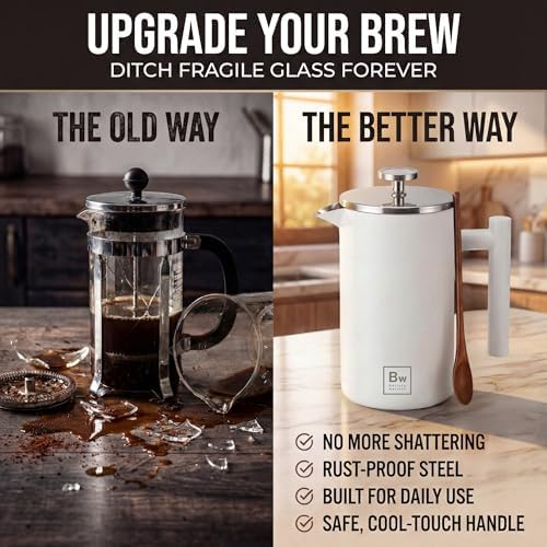 Barista Warrior French Press, White Stainless Steel