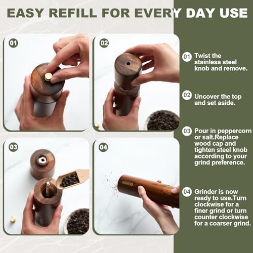 Wooden Salt and Pepper Mill Set with Tray, 8 Inch