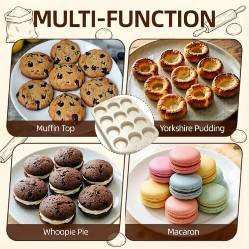 Muffin Top Pan, 12 Cavity Cupcake Pan, 3 Inch Nonstick Bakeware for