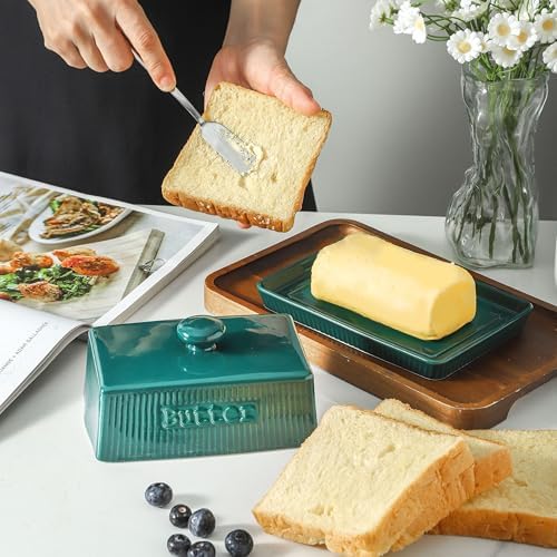 European Butter Dishes with Lid, 8oz Ceramic Butter Holder with Knob