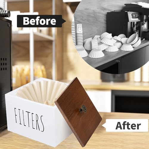 Wooden Coffee Filter Holder - Container With Lid, Rustic Dispenser
