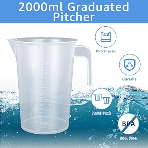 AKOLAFE 4 Pack 2 Liter Liquid Measuring Cups 64 Ounce Each Plastic