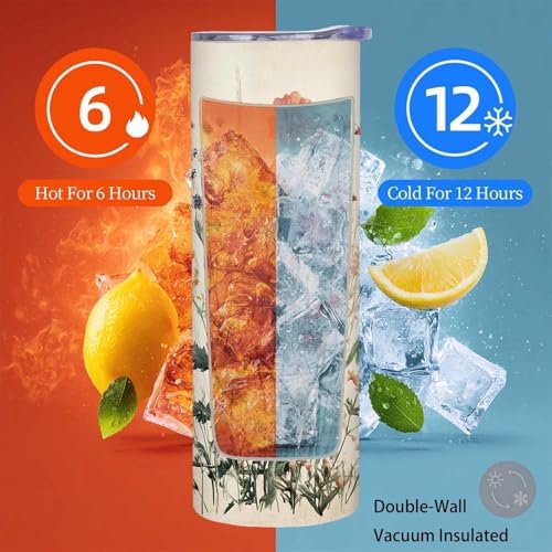 Firmiso Wildflower Tumbler 20oz, Floral Skinny Cup with Lid and Straw