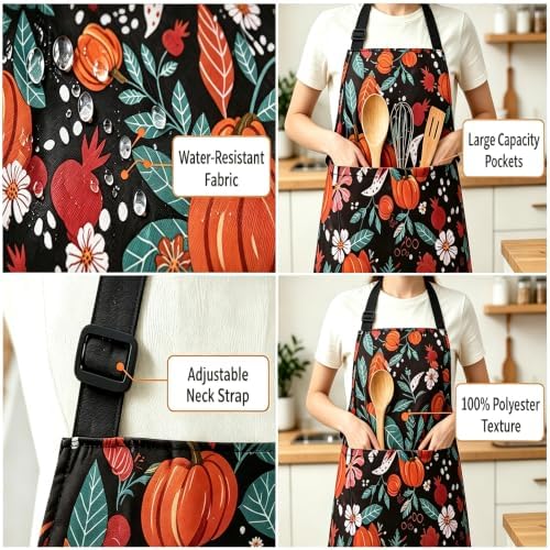 Seasonal Fall Adjustable Kitchen Apron with Pockets for Cooking Baking