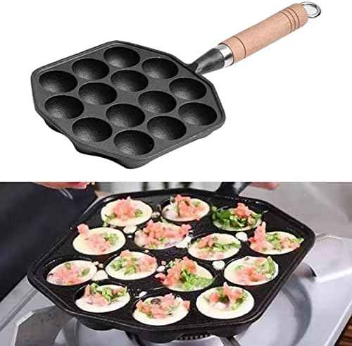 14 Holes Takoyaki Pan, 1.5" Holes Dia Nonstick Cast Iron Octopus Meat Balls Mold Maker, Takoyaki Maker with Detachable Handle, Takoyaki Pan Cast Iron for Home Pancake Baking