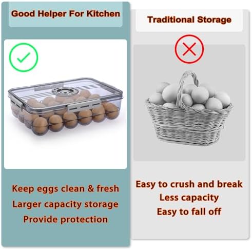 BTSKY Plastic Egg Holder for Fridge, 24 Eggs