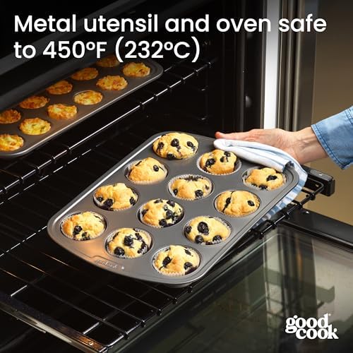 GoodCook Set of 2 Everyday Nonstick Muffin Pans – 12‐Cup Standard and