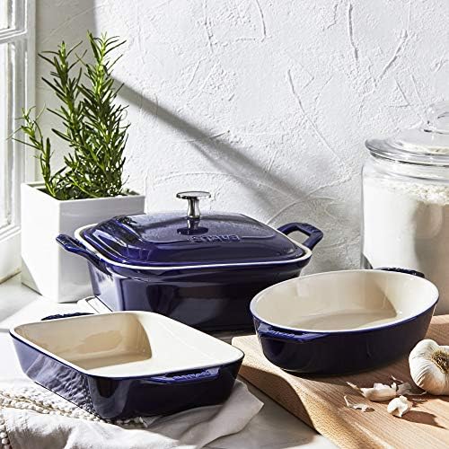 STAUB Ceramic 4-pc Baking Pan Set, Dark Blue