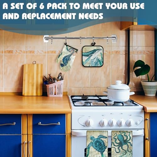 Mindsoft 6 Pcs Ocean Beach Towels, Oven Mitt and Pot Holder Set
