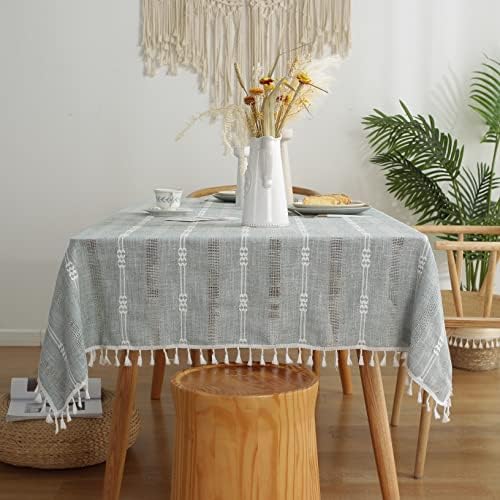 Gernaice Rustic Stripe Embroidered Tablecloth Heavy Tassel Small