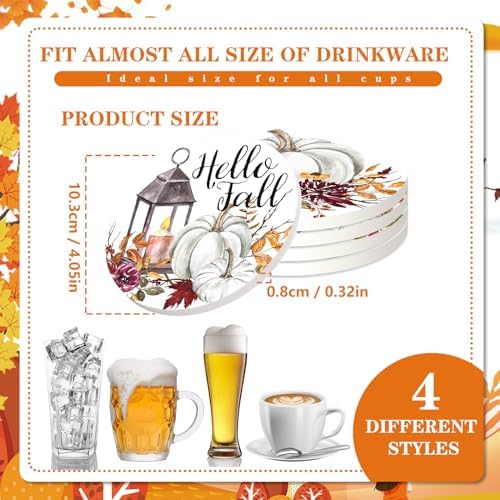 JarThenaAMCS Fall Pumpkin Coasters Watercolor Pumpkin Floral Round