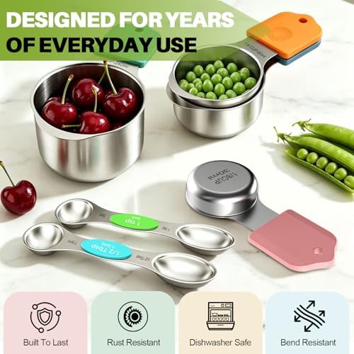 Magnetic Measuring Cups & Spoons Set of 16, Heavy Duty 304 Stainless