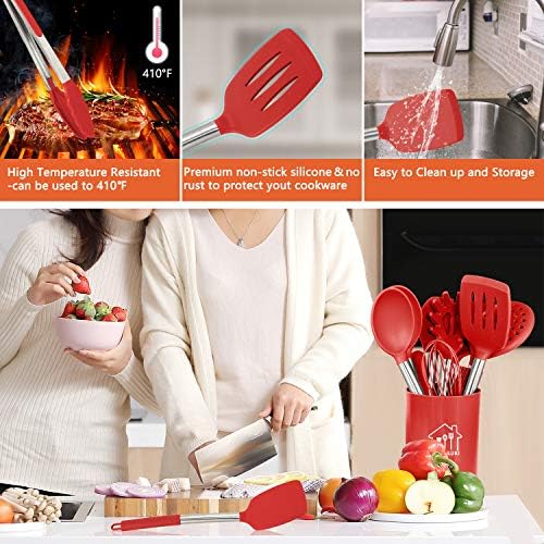 26-Piece Silicone Kitchen Cooking Utensils Set, Red