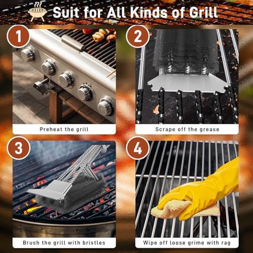 Grill Brush and Scraper-18 Adjustable Handle Safe BBQ Grill Brush for
