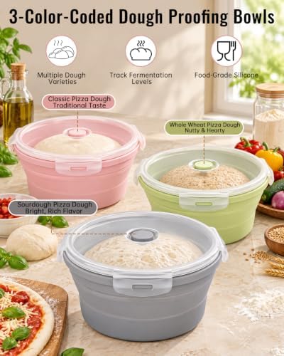 3Pcs Pizza Dough Proofing Container, Silicone Food Storage