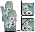 Blue Butterfly Oven Mitts and Pot Holders,Vintage Daisy Wooden Heat
