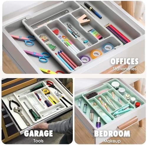 FANCILLA Silverware Drawer Organizer, 6-8 Wider Slots, White