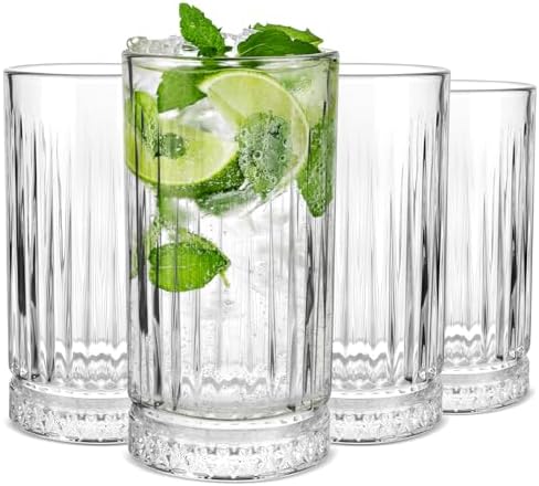 Highball Glasses Set of 4, 16oz Tall Drinking Glasses, Lead-free