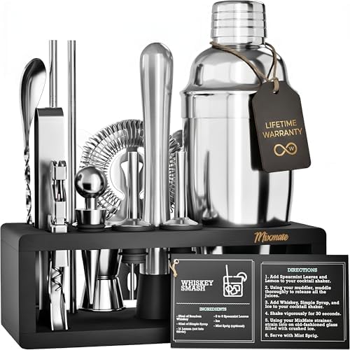 Mixology Bartender Kit with Stand - 15 Piece Bar Tool Set, Silver Bar